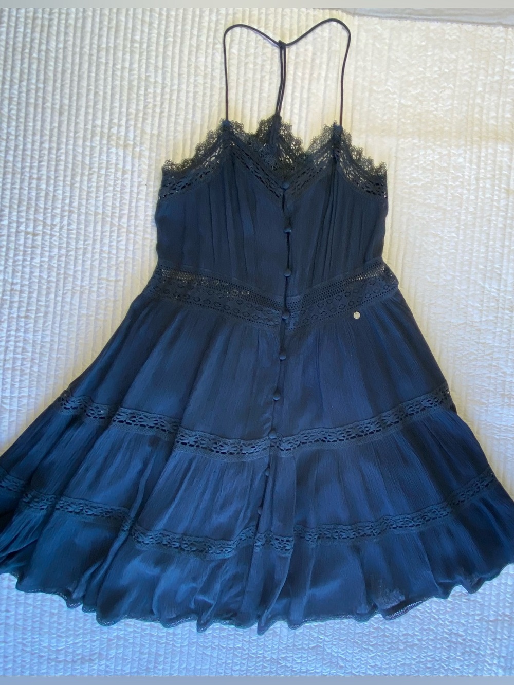 Superdry Alana Lace Trim Cami Tiered Mini Dress Eclipse Navy US 4